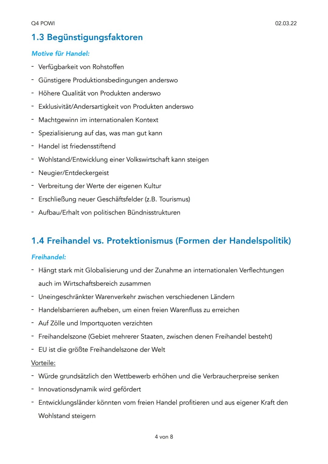 Q4 POWI
1. Globalisierung
Prozess der zunehmenden Vernetzung der Volkswirtschaftlichen auf internationaler Ebene
in den Bereichen Wirtschaft