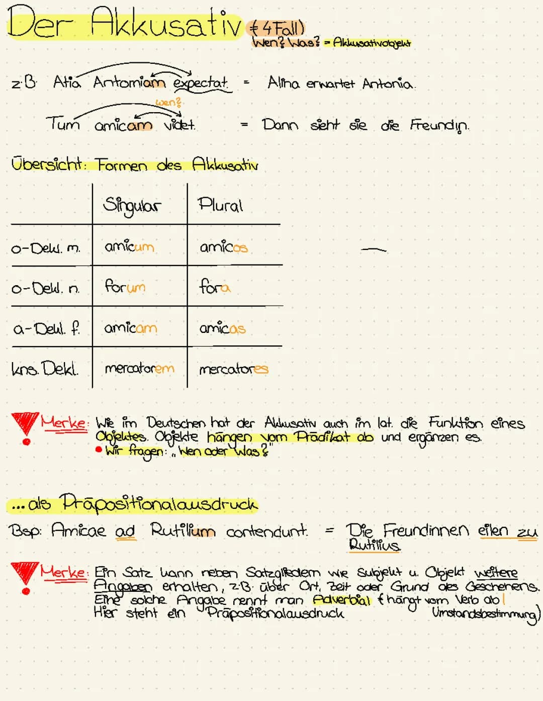 Akkusativ, Genetiv, Dativ (Fall 4,2,3) in Latein +AcI