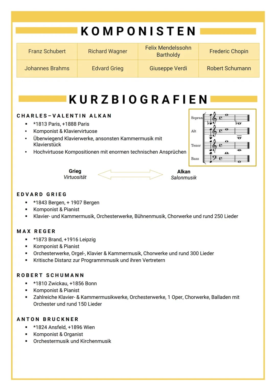 ROMANTIK
■
MERKMALE
Die Betonung des Gefühls und die Abwendung von klassischen Formen
Erweiterung der Harmonik
Idee der Programmmusik
I
I Gr