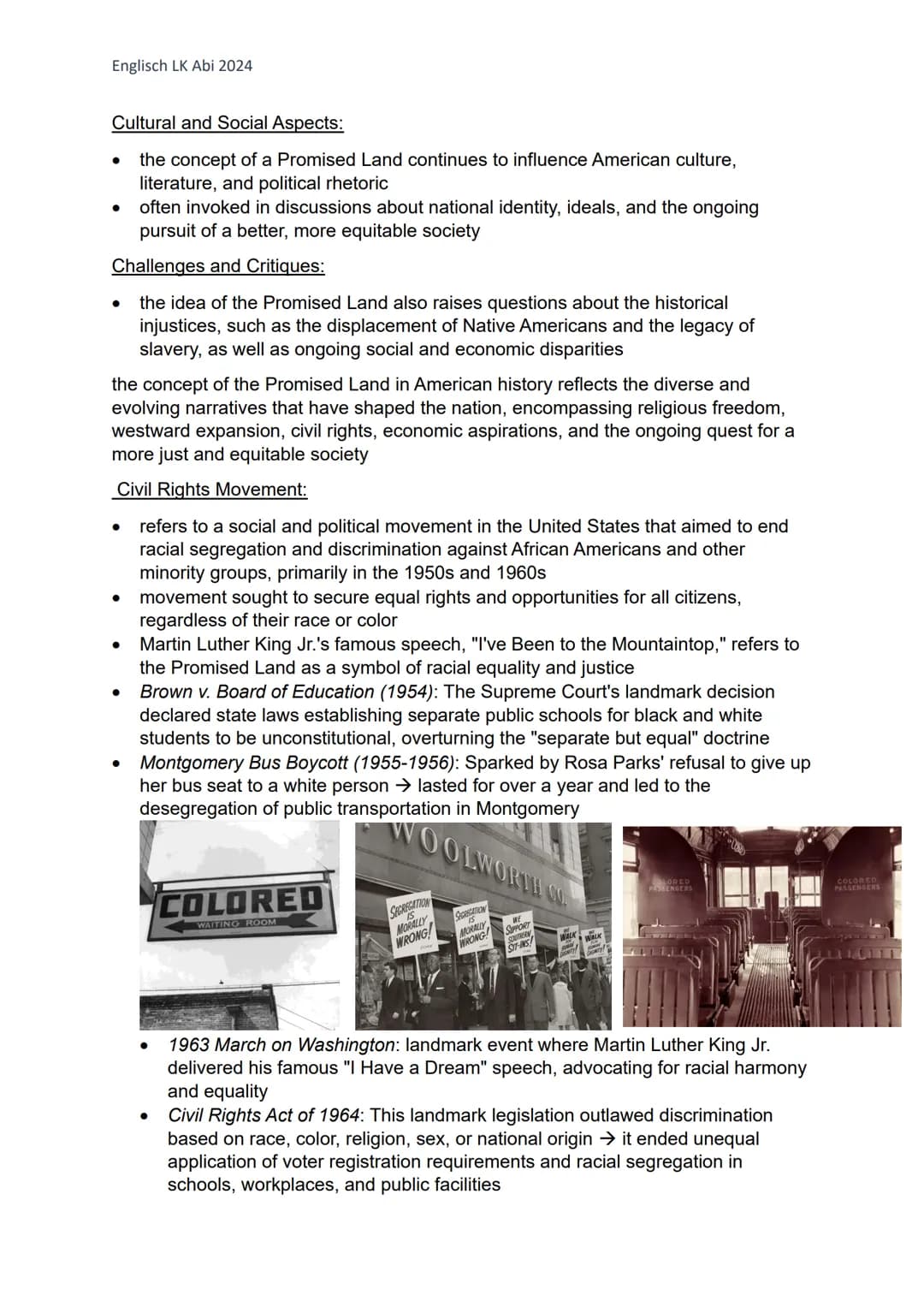 Englisch LK Abi 2024
Englisch LK (Lernzettel)
Q1 the USA - the formation of a nation political + social developments
Colonial Beginnings:
• 