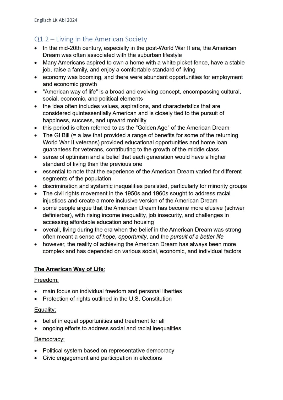Englisch LK Abi 2024
Englisch LK (Lernzettel)
Q1 the USA - the formation of a nation political + social developments
Colonial Beginnings:
• 