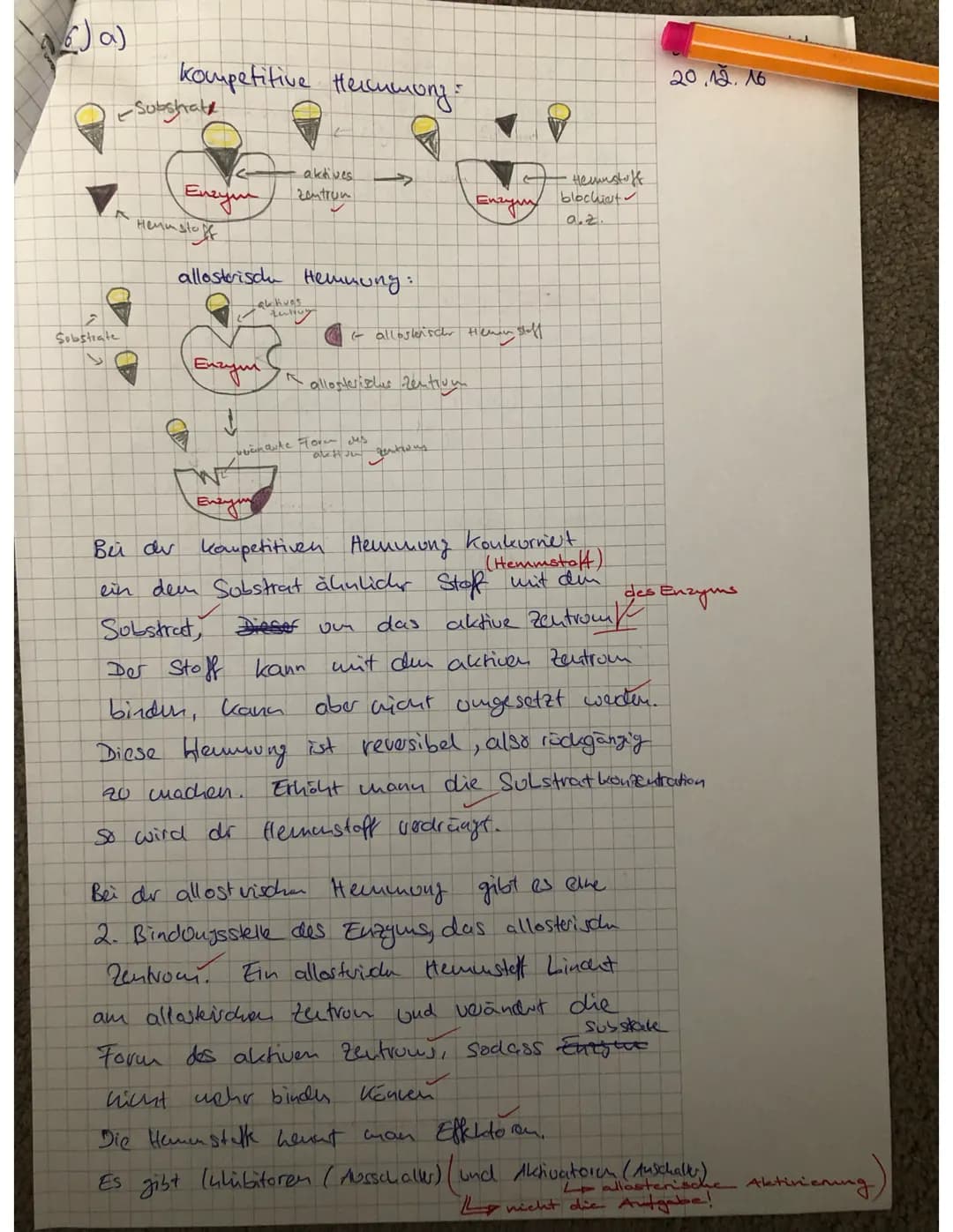 16) a)
A
Substrate
kompetitive Hercumong:
Substat
Hemmstoff
च
aktives
zentrum
allostorische Hemmung:
Enzym
aktives
zuluy
→
^ allosterisches 