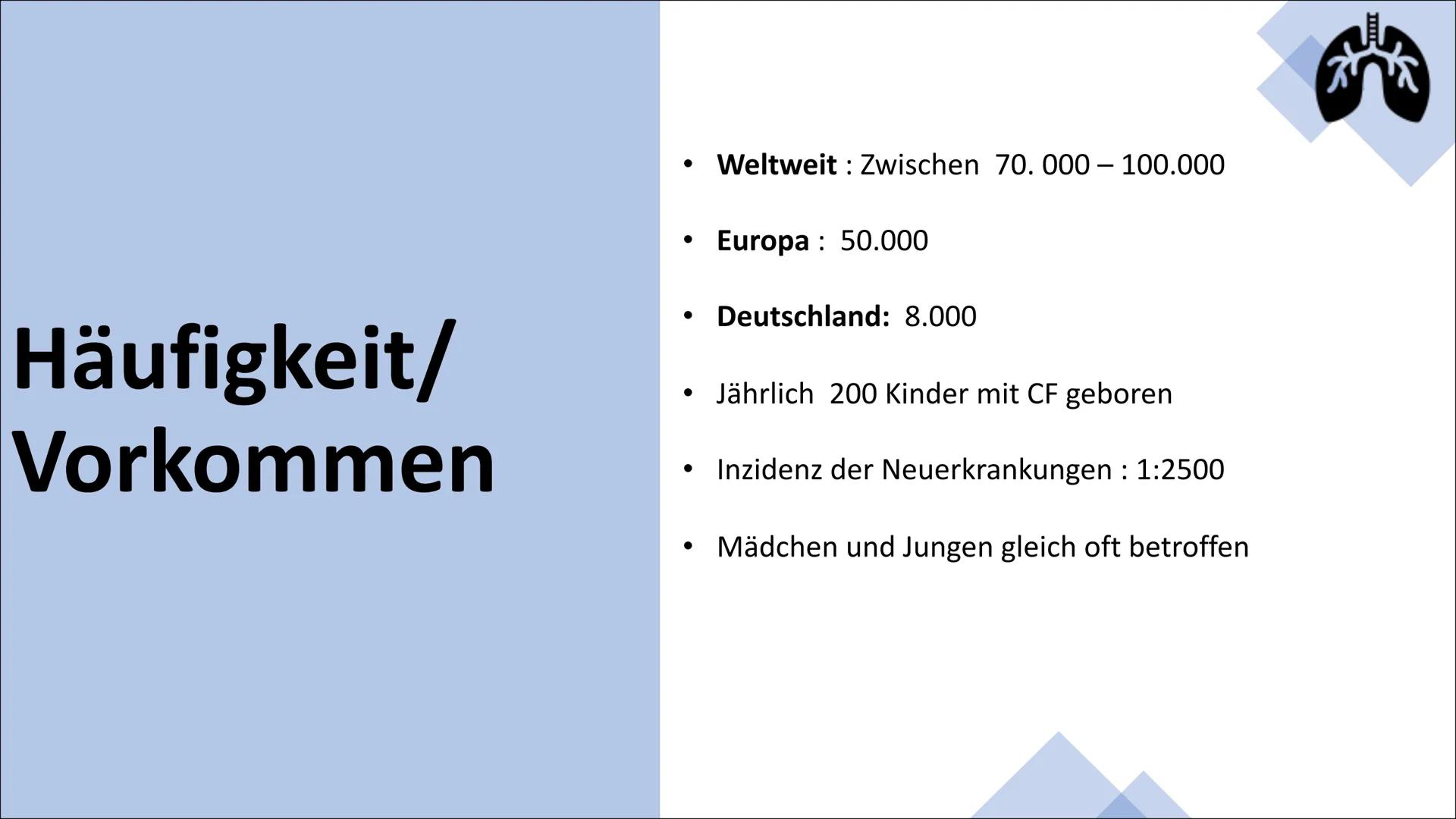MUKOVISZIDOSE Gliederung

• Was ist Mukoviszidose ?
• Molekulargenetische
Ursachen
• Vererbung
• Häufigkeit/ Vorkommen
• Symptome
• Lebenser