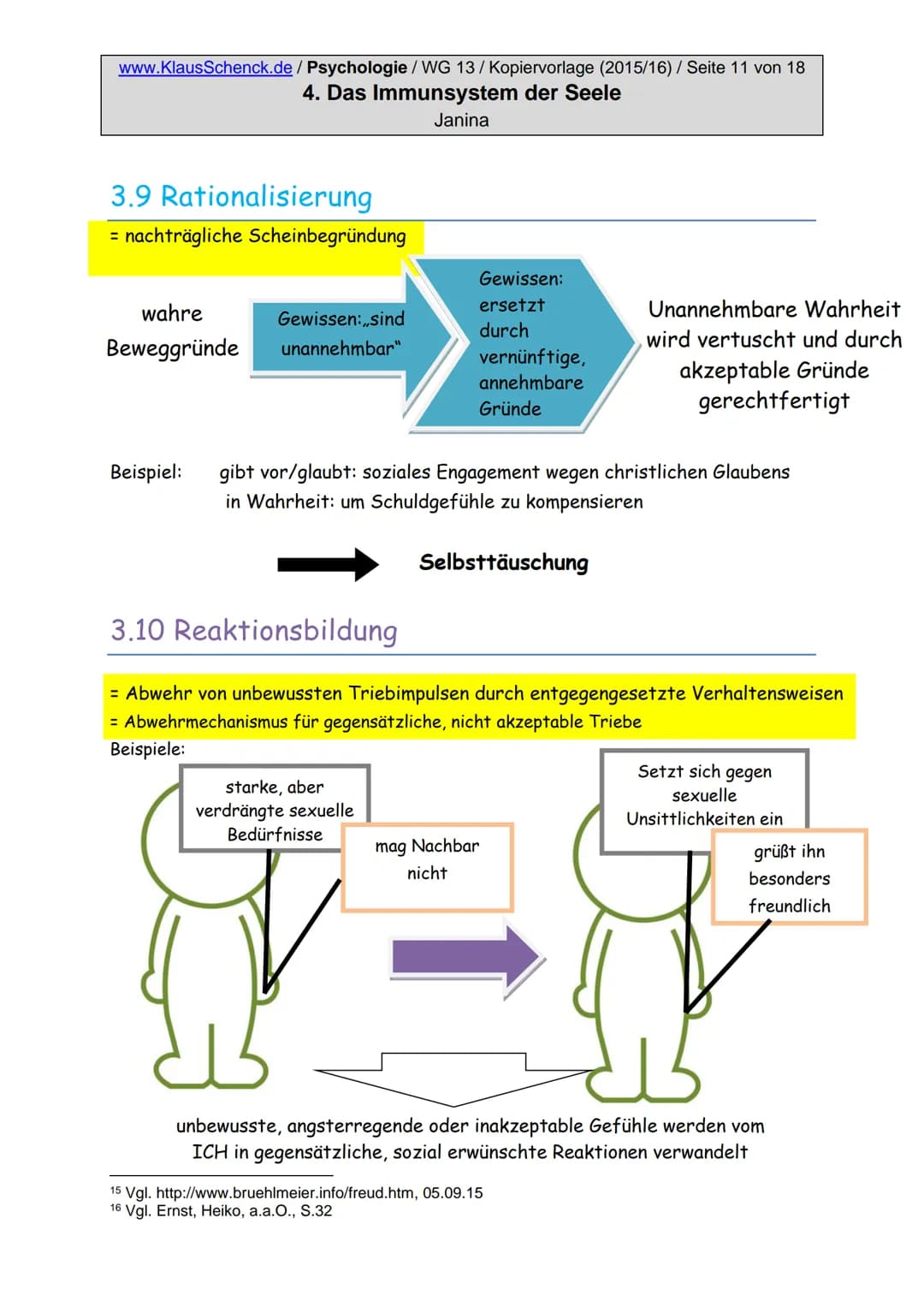 www.KlausSchenck.de/ Psychologie / WG 13/Kopiervorlage (2015/16) / Seite 2 von 18
4. Das Immunsystem der Seele
Janina
Inhaltsverzeichnis
1. 