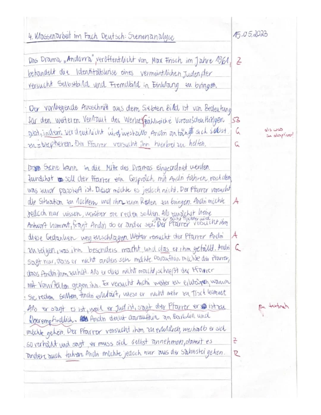 71
72 73 74 75 75
76
4. Klassenarbeit im Fach Deutsch (E2-Kurs)
Thema: Szenenanalyse
Aufgabe:
Analysiere den vorliegenden Auszug (M1, 7. Bil