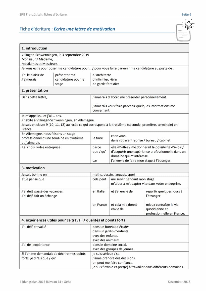 LERNEN GESTALTEN UND BEGLEITEN
BILDUNGSPLAN
DRO
Dialogue
Fiches d'écriture
Dezember 2018
2016 ZPG Französisch: fiches d'écriture
Inhalt
Schr