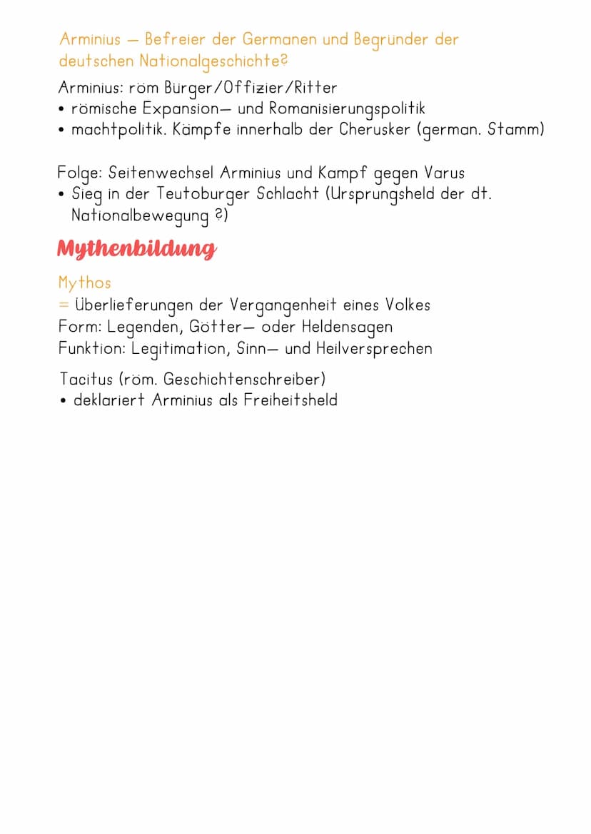 am Beispiel des Arminius-Mythos
Schlacht im Teutoburger Wald
etwa 9 n. Chr.
Parteien: Römer (unter Publiius Q. Varus) gegen german.
Stämme u