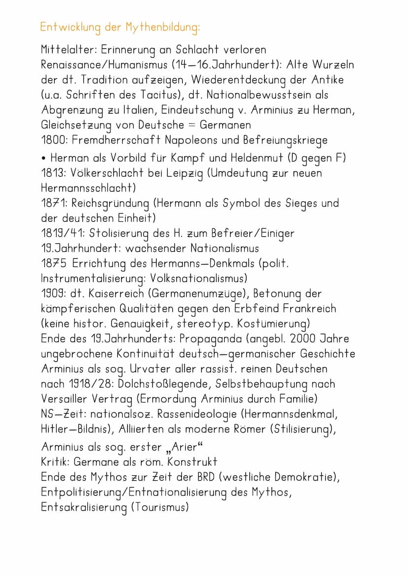 am Beispiel des Arminius-Mythos
Schlacht im Teutoburger Wald
etwa 9 n. Chr.
Parteien: Römer (unter Publiius Q. Varus) gegen german.
Stämme u