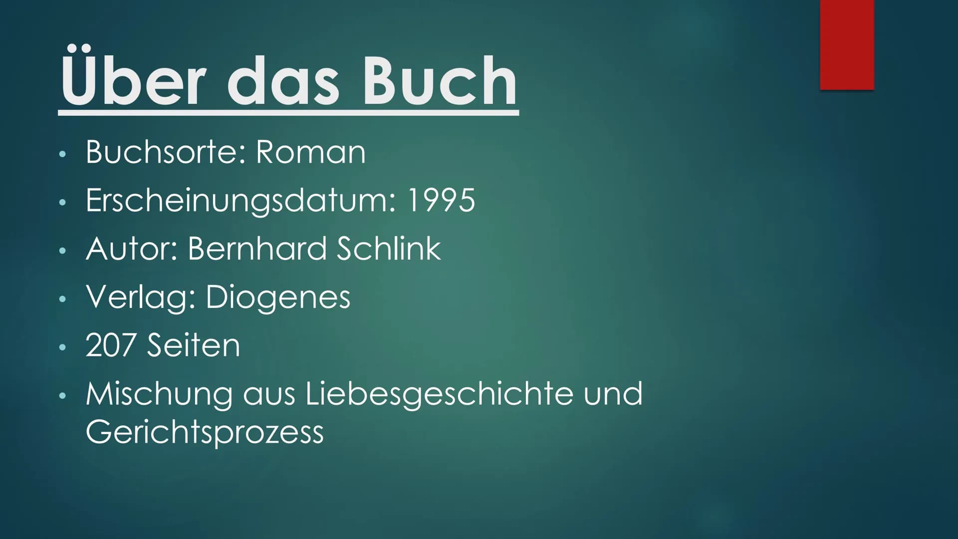 Bernhard
Schlink
Der Vorleser
Roman Diogenes
Der
Vorleser
VON BERNHARD SCHLINK Gliederung
1) Allgemeines über das Buch
2) Inhalt
3) Autor Üb