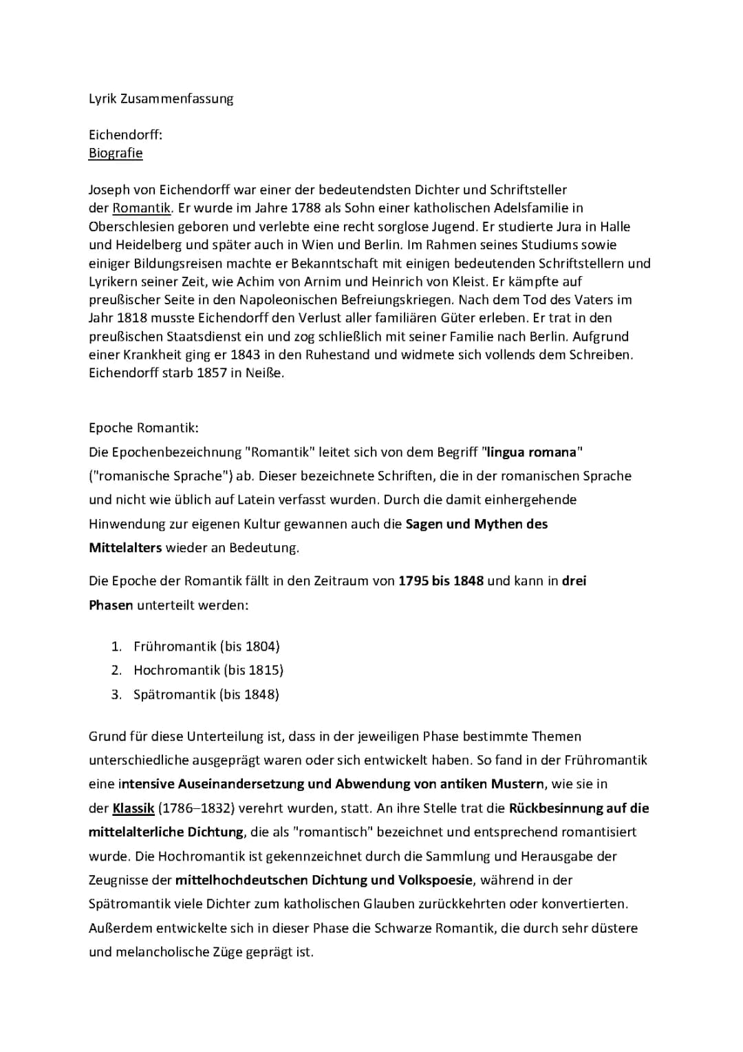 Lyrik Zusammengefassung dichter und Epochen (Bayern)