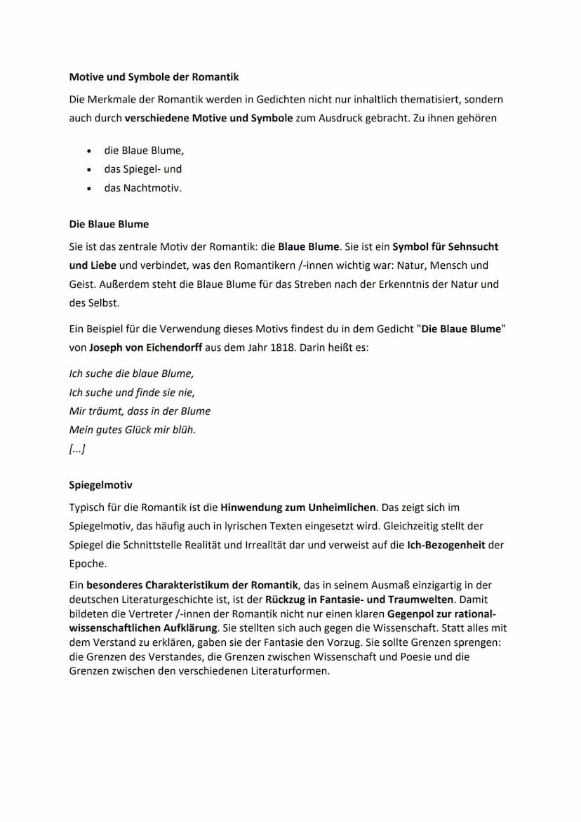 Lyrik Zusammenfassung
Eichendorff:
Biografie
Joseph von Eichendorff war einer der bedeutendsten Dichter und Schriftsteller
der Romantik. Er 