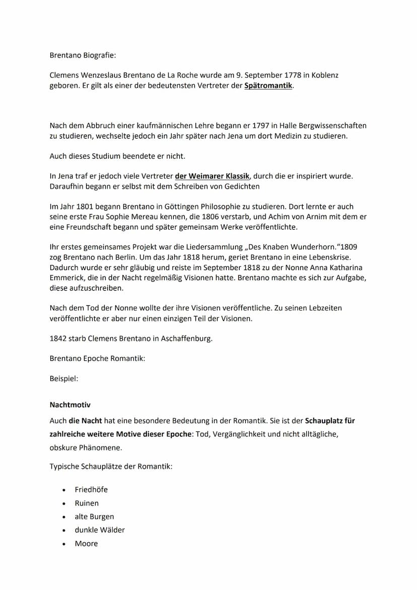 Lyrik Zusammenfassung
Eichendorff:
Biografie
Joseph von Eichendorff war einer der bedeutendsten Dichter und Schriftsteller
der Romantik. Er 