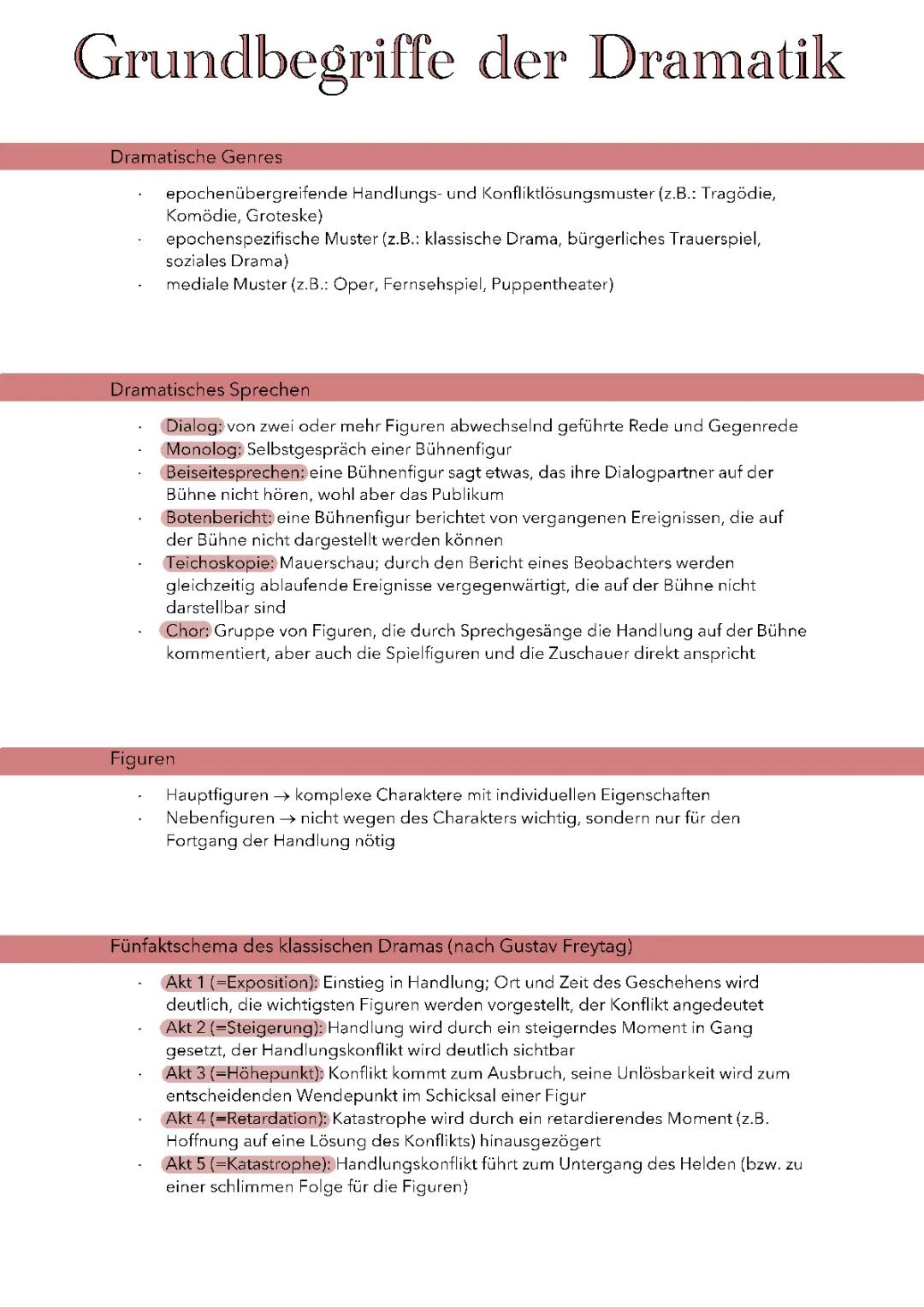 Grundbegriffe Drama Arbeitsblatt: Freytags Pyramide und die 5 Akte