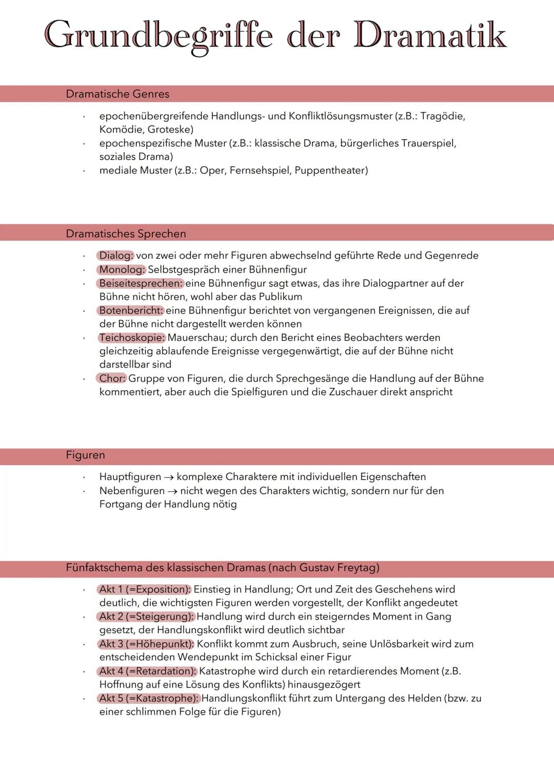 Grundbegriffe der Dramatik
Dramatische Genres
epochenübergreifende Handlungs- und Konfliktlösungsmuster (z.B.: Tragödie,
Komödie, Groteske)
