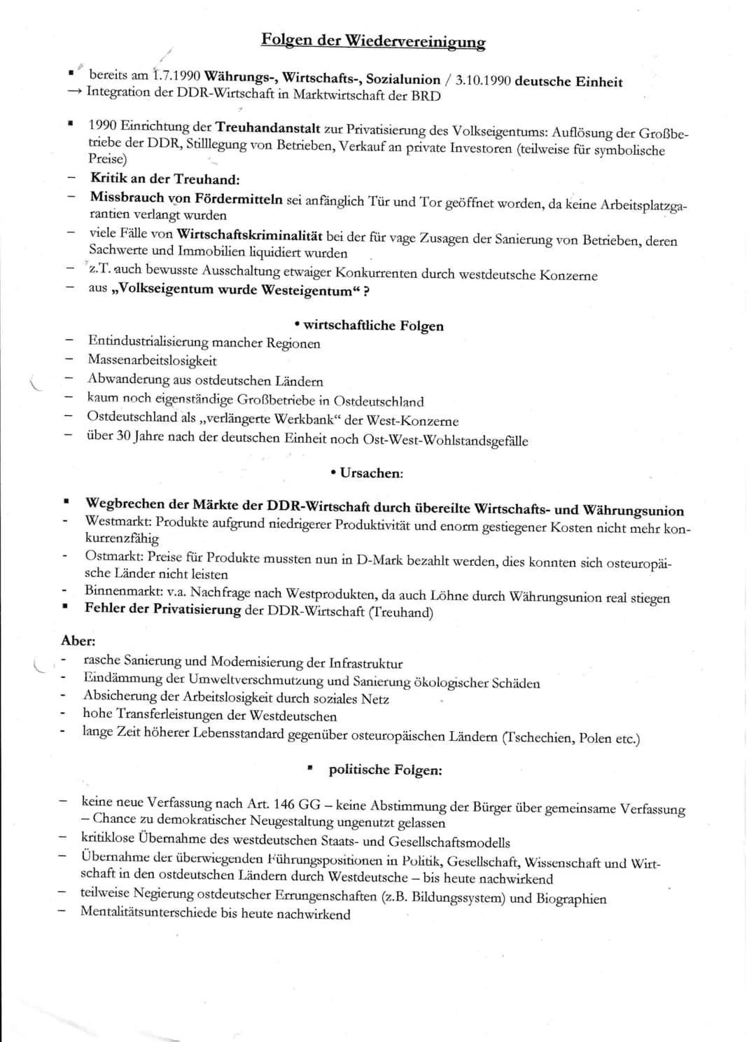 ■
Folgen der Wiedervereinigung
bereits am 1.7.1990 Währungs-, Wirtschafts-, Sozialunion / 3.10.1990 deutsche Einheit
Integration der DDR-Wir