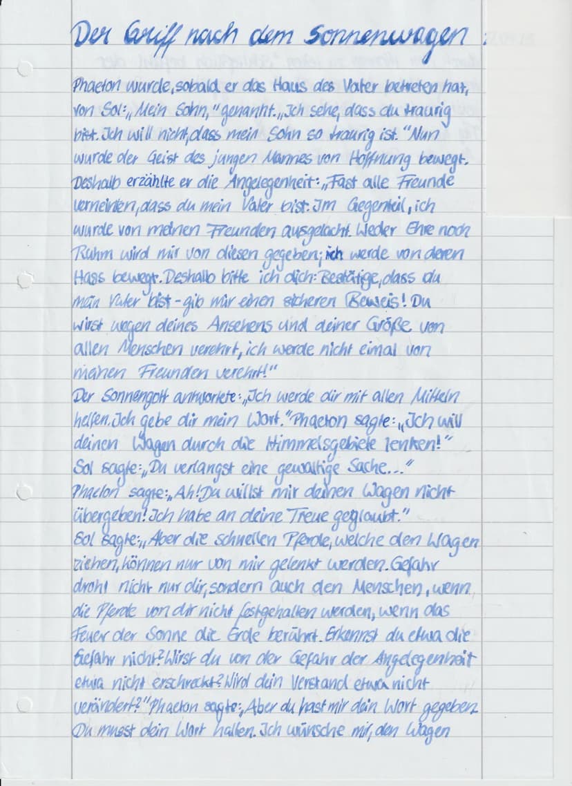 durch den Himmel zu leiten. "Schließlich befahl der
traurige Vater, dass die Plerde herangeführt werden -
jetzt durfte der Sohn den Wagen le