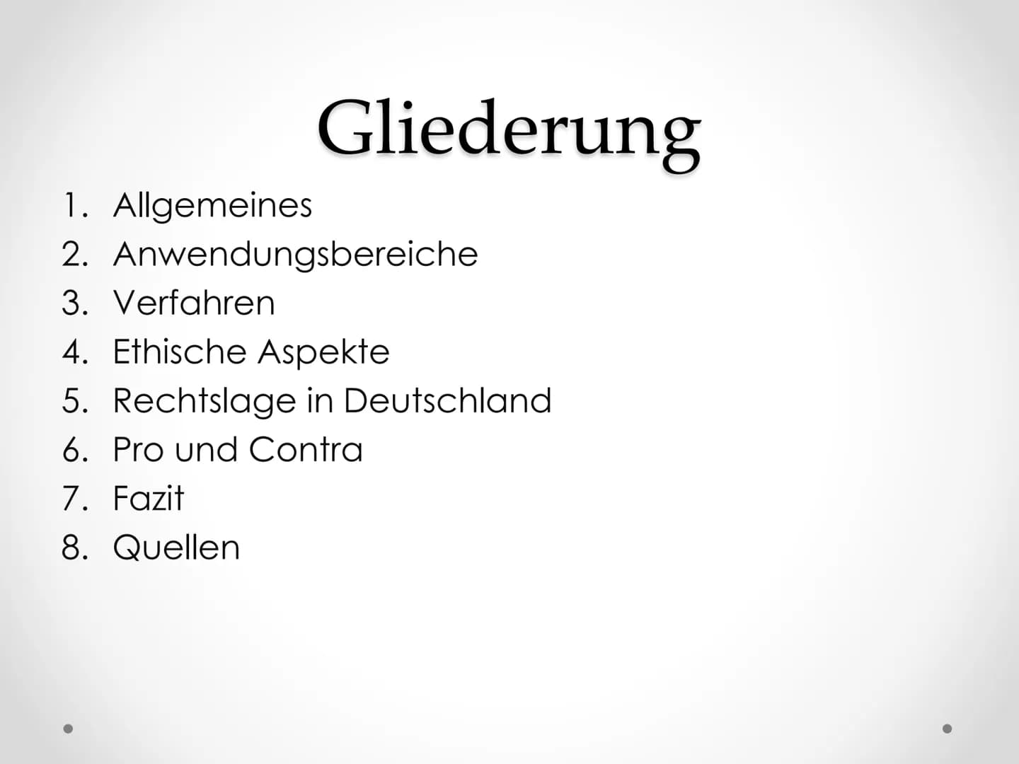 PID
Präimplantationsdiagnostik
GFS im Fach Biologie Gliederung
1. Allgemeines
2.
3. Verfahren
4. Ethische Aspekte
5. Rechtslage in Deutschla