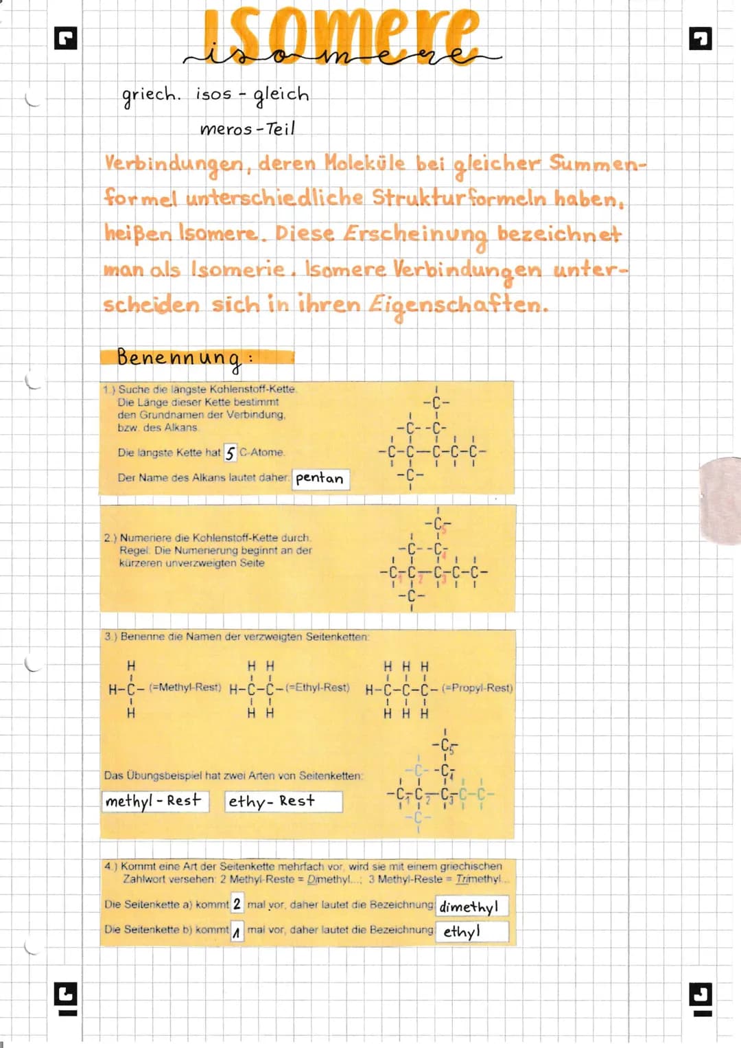 L
IG
isomere
griech. isos - gleich
meros-Teil
Verbindungen, deren Moleküle bei gleicher Summen-
formel unterschiedliche Struktur formeln hab