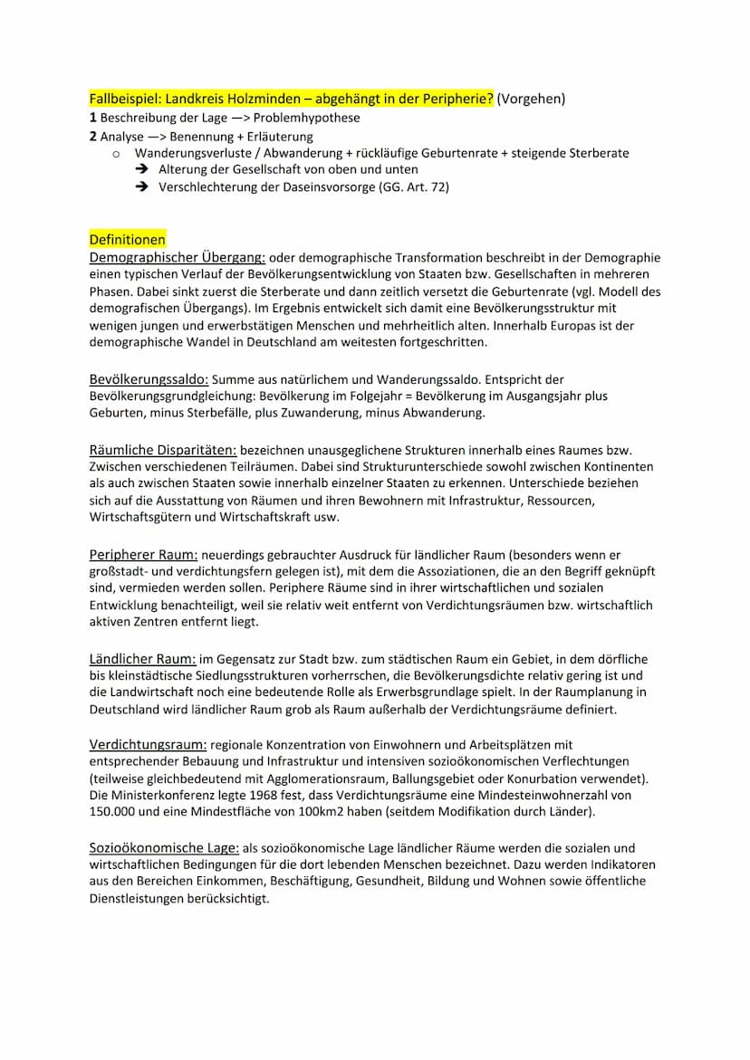 Erdkunde Lernzettel - Demographischer Wandel und räumliche Disparitäten
Methode: Verortung eines geographischen Objekts
✓ Topographie: Lagek