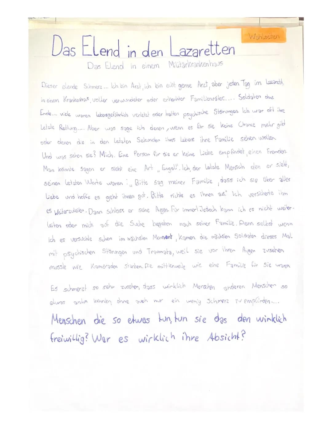 Das Elend in den Lazaretten
Das Elend in einem Militärkrankenhaus
Wahlseiten
Dieser elende Schmerz... Ich bin Arzt, ich bin echt gerne Arzt,