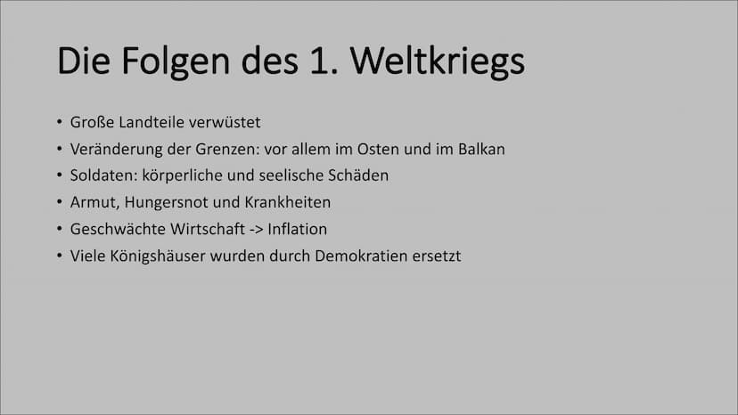 Der Erste
Weltkrieg
- das Ende und die Folgen Inhalt
●
●
●
• Karten
Folgen des 1. Weltkriegs
Quiz
Quellen
●
Die letzten Kriegsjahre
Waffenst