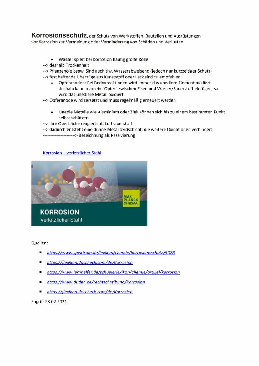 KORROSION
UND
KORROSIONS-
SCHUTZ
VON: MAJA KÖHLER Korrosion und Korrosionsschutz
Unter Korrosion versteht man die Reaktion eines Werkstoffs 