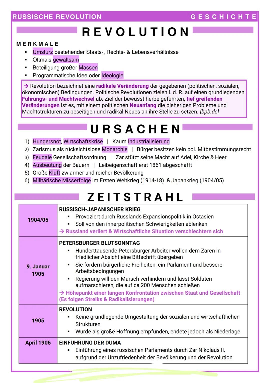 # RUSSISCHE REVOLUTION

# REVOLUTION

GESCHICHTE

MERKMALE

*   Umsturz bestehender Staats-, Rechts- & Lebensverhältnisse
*   Oftmals gewalt