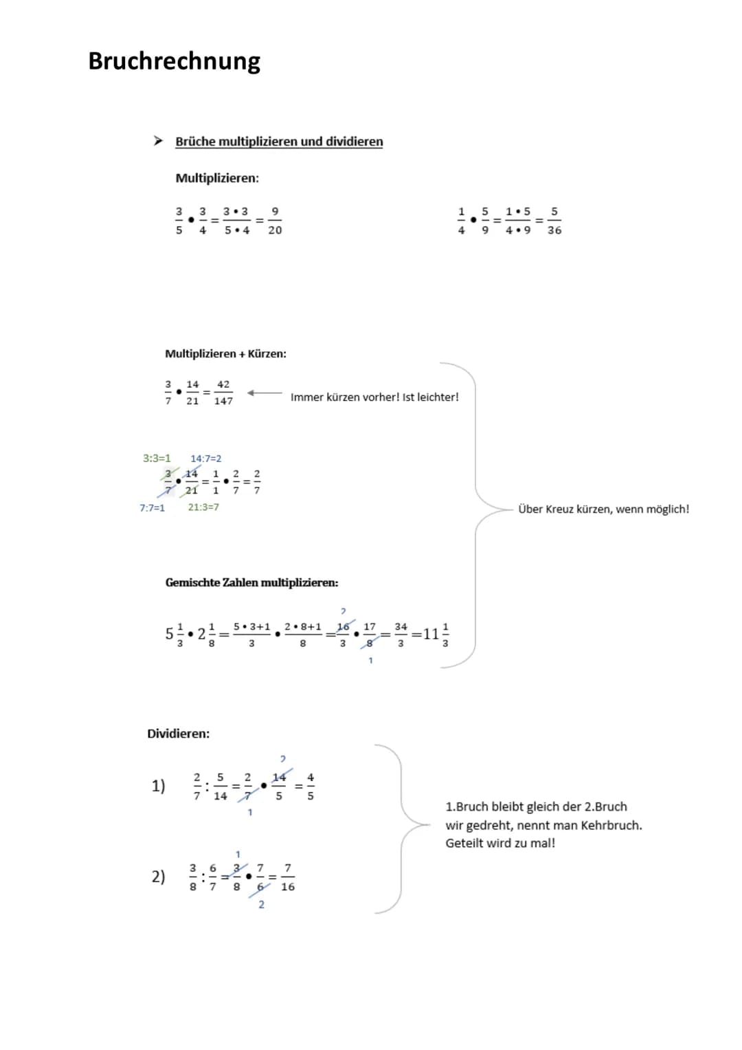 Bruchrechnung
➤ Brüche addieren und subtrahieren:
Addieren:
4
7 7
➤ Addieren
3
1
7
• mal
3 1
=
Subtrahieren
3.3
12
4 3
2.7 1.3
+
21
21
=
-
1