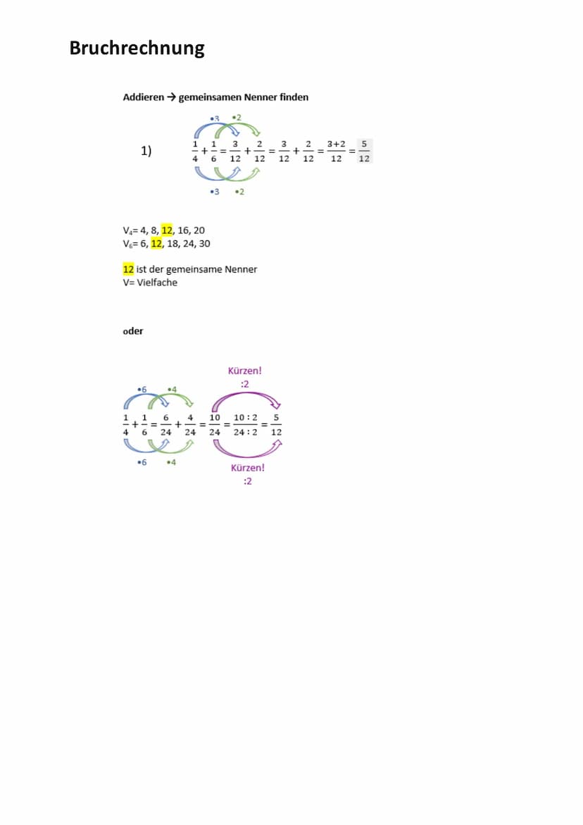 Bruchrechnung
➤ Brüche addieren und subtrahieren:
Addieren:
4
7 7
➤ Addieren
3
1
7
• mal
3 1
=
Subtrahieren
3.3
12
4 3
2.7 1.3
+
21
21
=
-
1