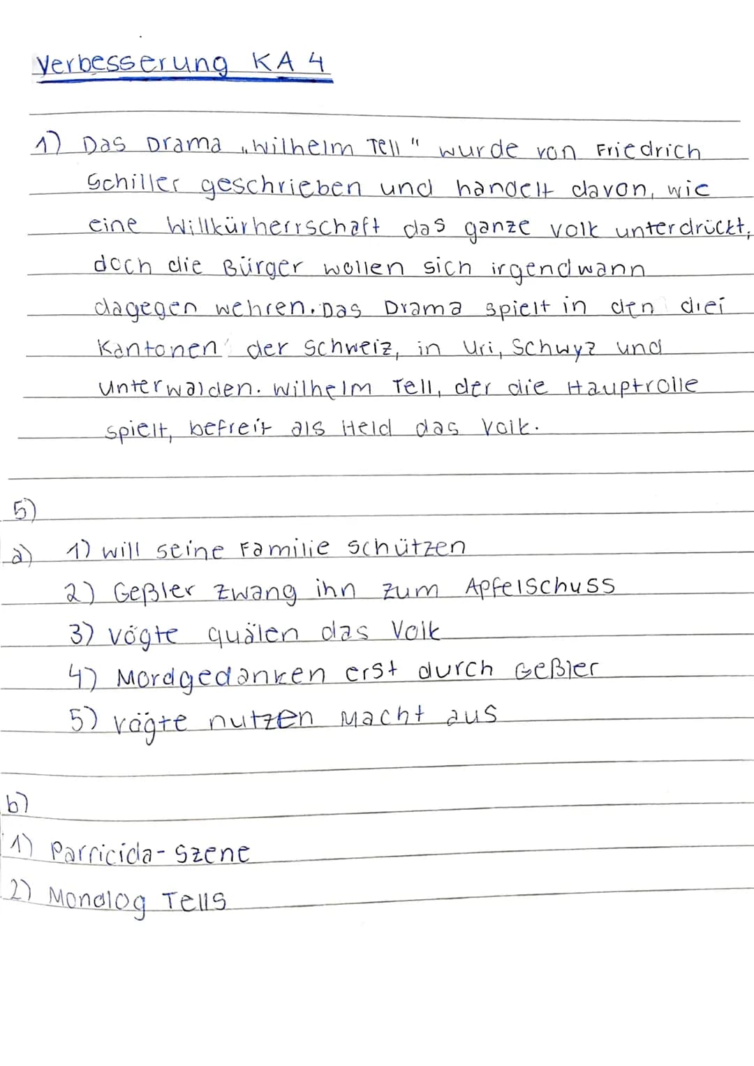 Deutsch
Klassenarbeit Nr. 4
Thema: Friedrich Schiller-,,Wilhelm Tell"
1) Beschreibe in einer Art Basissatz, wovon das Drama ,,Wilhelm Tell" 