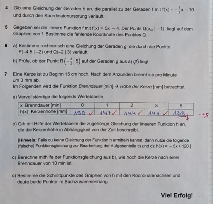 form!
Nr. 3:
b) gigie filx) = 4x + A
2
S...
3.4. (ges. S(x₂12₂)
A3: 919
A4: 313
3. Klassenarbeit:
f₂(x) = -0,25 x + 2,5
Ansatz: f(x) - f₂(x)