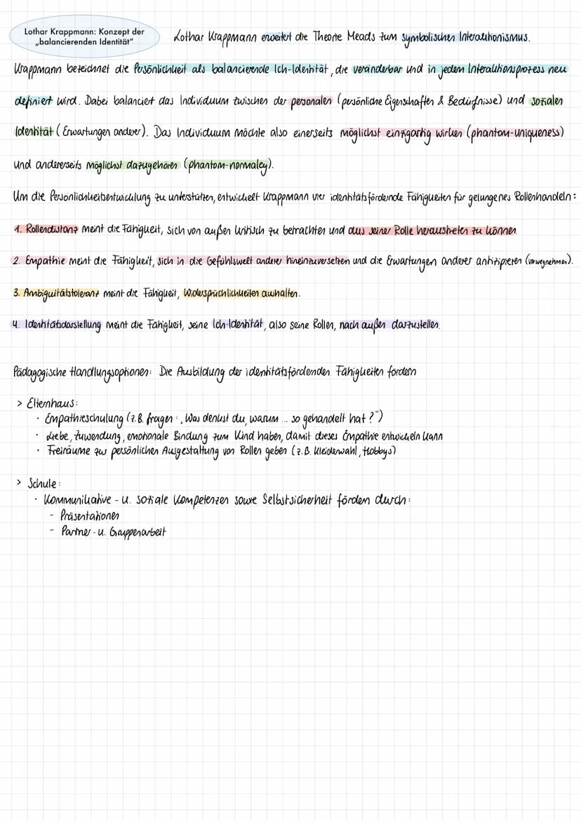 Lothar Krappmann: Konzept der
,,balancierenden Identität"
KERNGEDANKEN
Identität entwickelt sich im Rahmen von Interactionsprozessen
→ Sie g