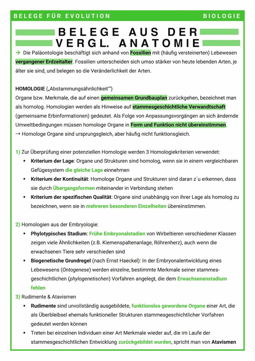 BELEGE FÜR EVOLUTION
→ Die Evolution der Arten, d.h. ihre Entstehung und ihr Wandel, lässt sich auf verschiedene Arten
belegen.
BELEGE FÜR
E