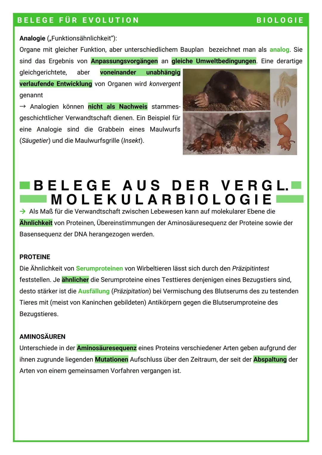 BELEGE FÜR EVOLUTION
→ Die Evolution der Arten, d.h. ihre Entstehung und ihr Wandel, lässt sich auf verschiedene Arten
belegen.
BELEGE FÜR
E