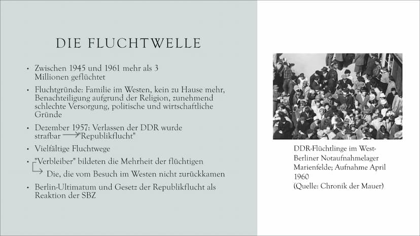 DER BAU
DER
BERLINER
MAUER
Eine Präsentation von
Laura und Emely
Lilli, INHALTS-
VERZEICH
NIS
Die Fluchtwelle
• Politische Gründe
●
●
●
●
●
