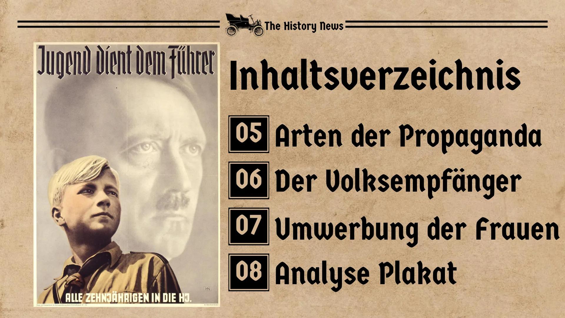 # The History News

September 1939

# Propaganda

Zur Zeit des

Nationalsozialismus Achtung
A
Varste
bei Gesprächen!
MATEJKO
Offsetdruck: Wi