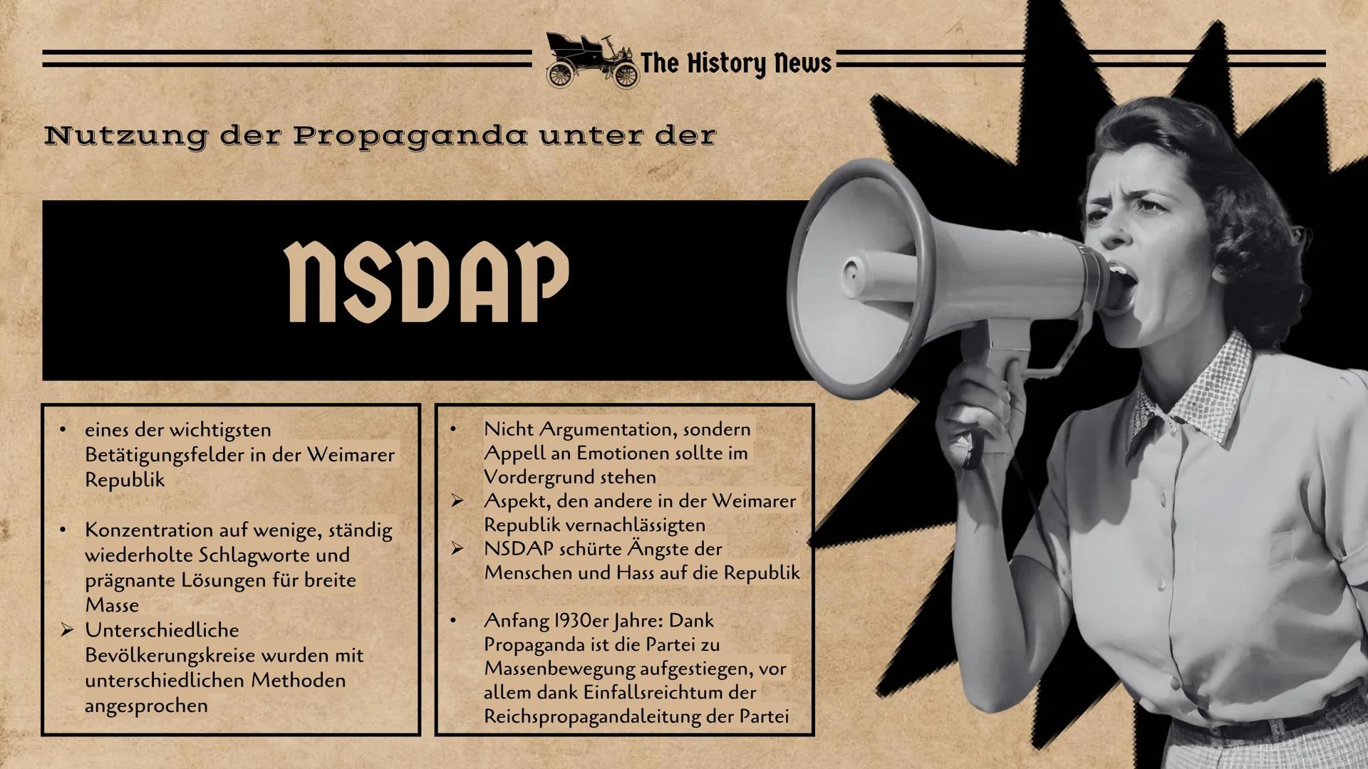 # The History News

September 1939

# Propaganda

Zur Zeit des

Nationalsozialismus Achtung
A
Varste
bei Gesprächen!
MATEJKO
Offsetdruck: Wi