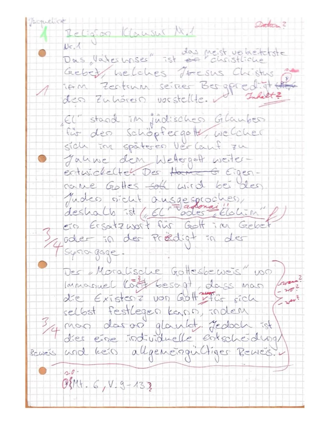 Religion, JI, Grundkurs
-Klausur-
29.11.2019
Name: Jacquelice

!!!Bitte in ganzen/vollständigen Sätzen antworten, den Basissatz, die
Zeilena