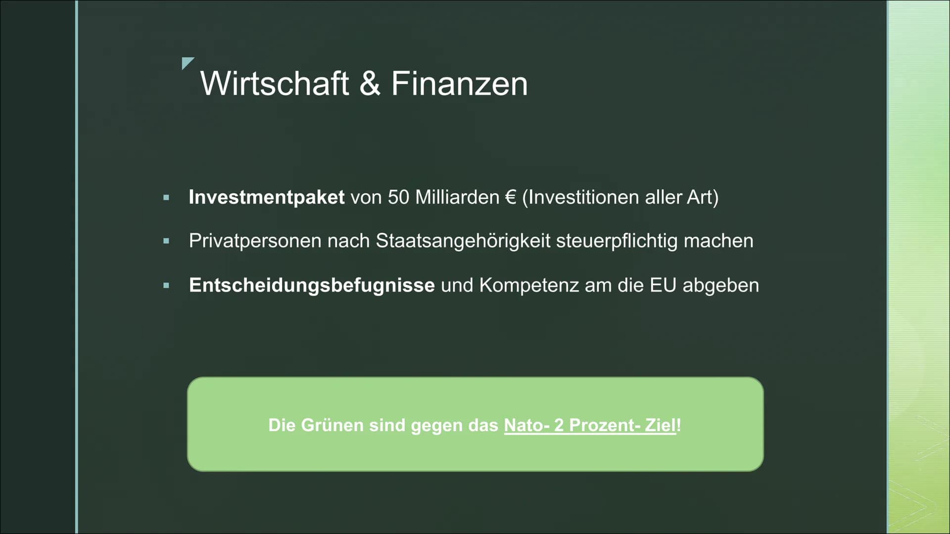 Franka Hahn, Medea Will,
Sarah Brell - Q1b
..Deutschland: alles ist drin“
Bündnis 90
Die Grünen
- seit 1983 - Verkehr
▪ Vision Zero: Tempoli