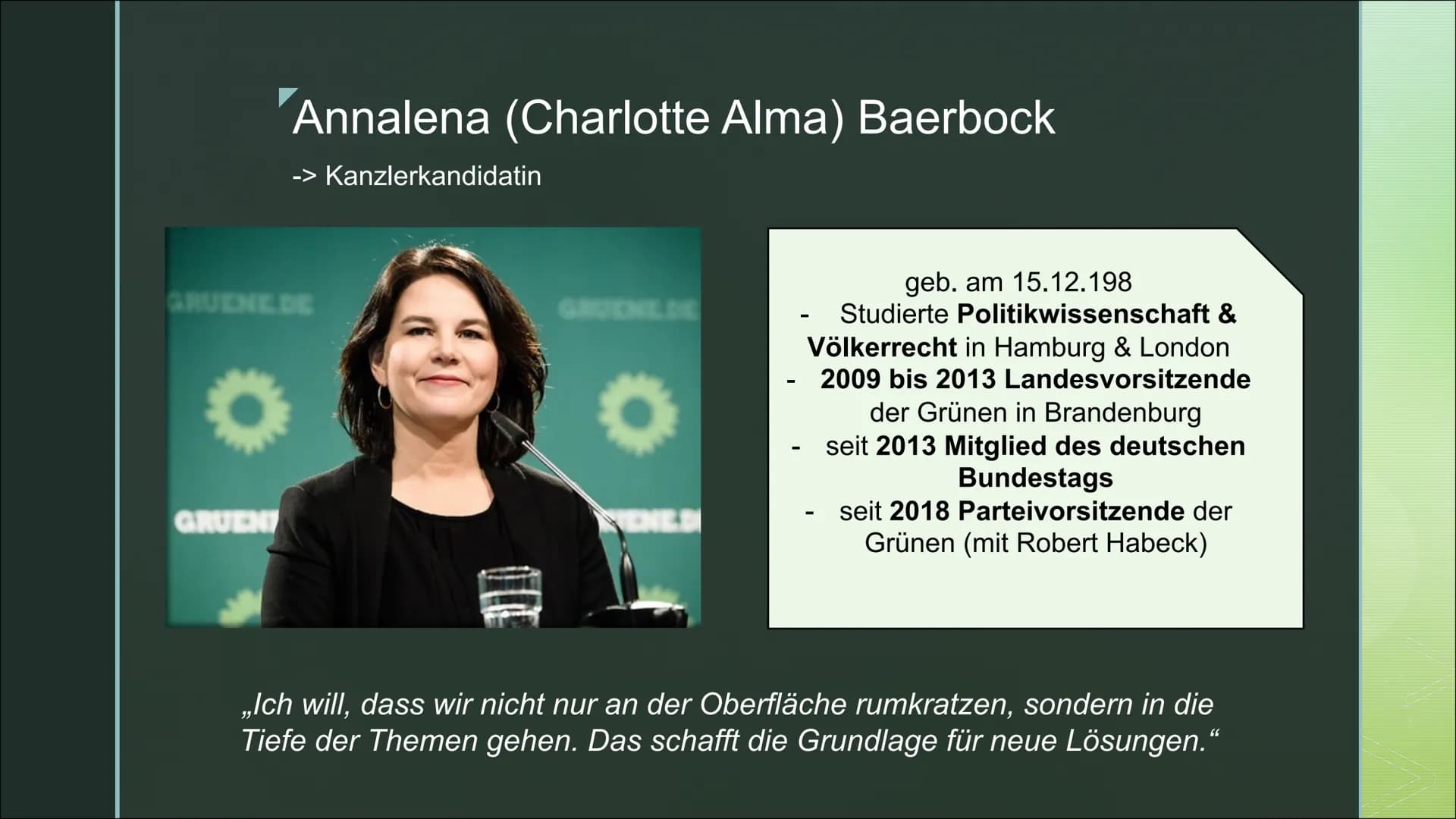 Franka Hahn, Medea Will,
Sarah Brell - Q1b
..Deutschland: alles ist drin“
Bündnis 90
Die Grünen
- seit 1983 - Verkehr
▪ Vision Zero: Tempoli