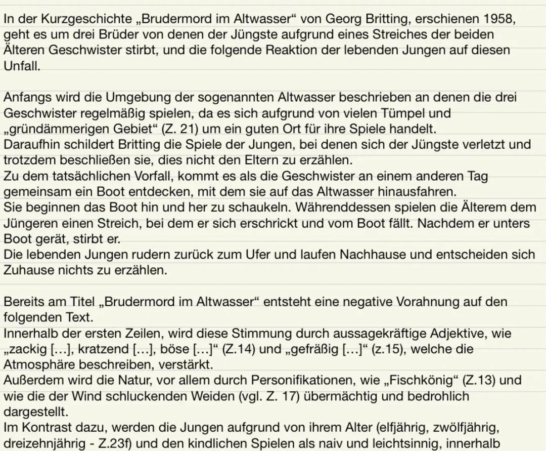Brudermord im Altwasser - Analyse und Interpretation