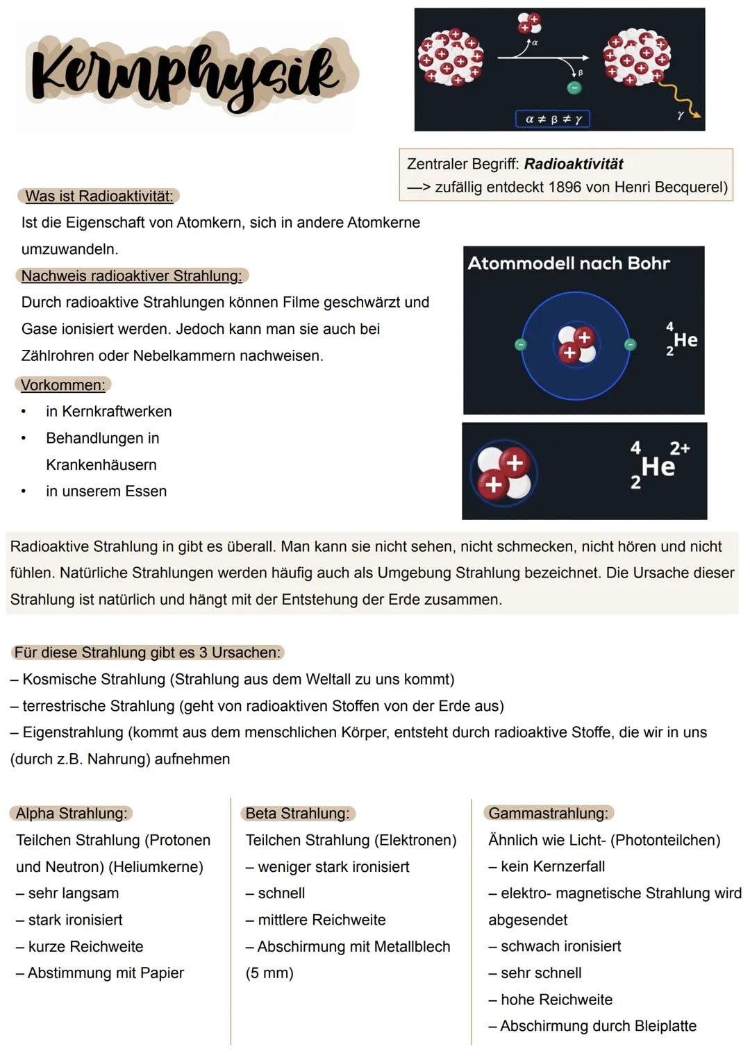 # Kernphysik

Was ist Radioaktivität:

Ist die Eigenschaft von Atomkern, sich in andere Atomkerne
umzuwandeln.

Nachweis radioaktiver Strahl