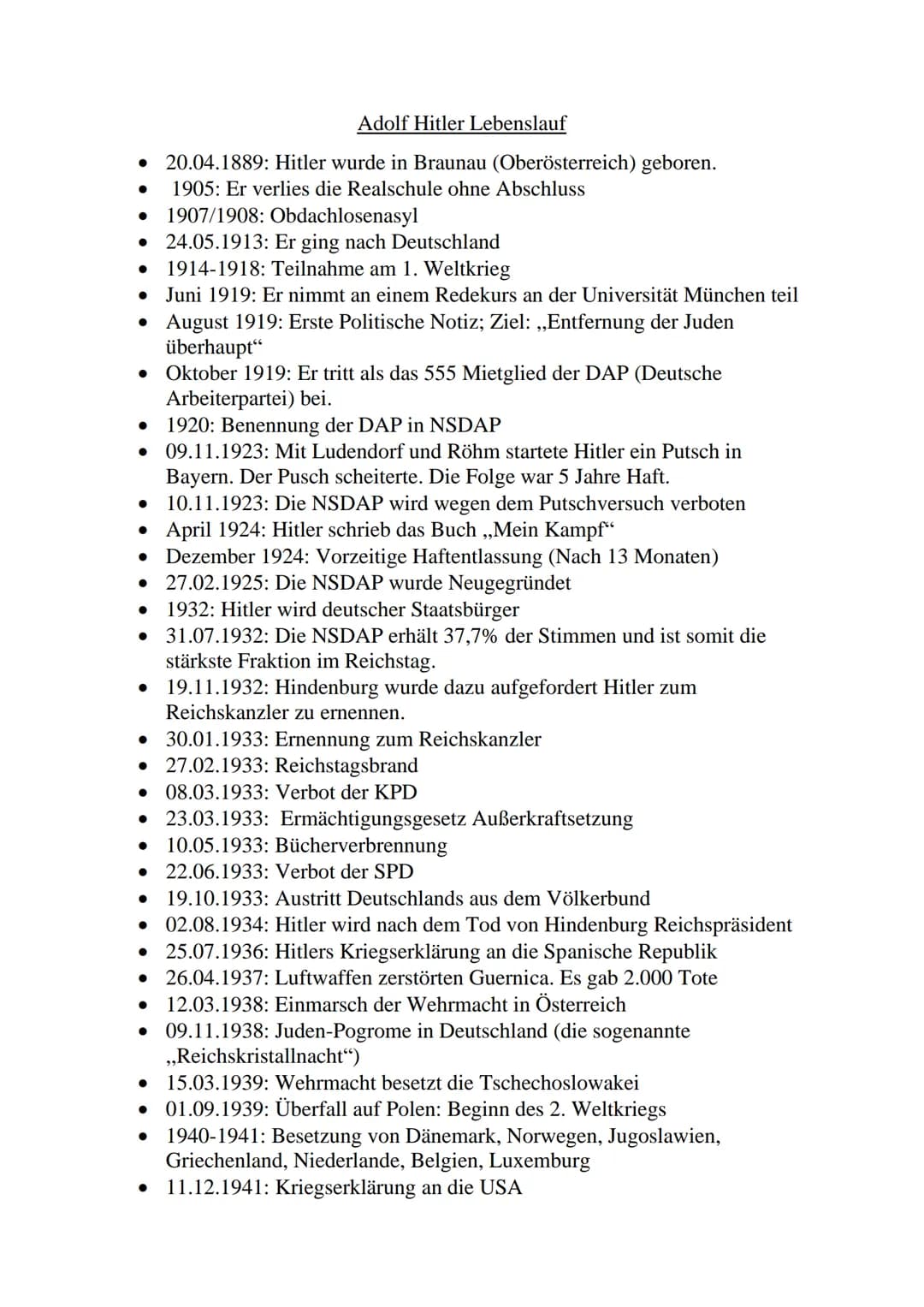 ● 20.04.1889: Hitler wurde in Braunau (Oberösterreich) geboren.
1905: Er verlies die Realschule ohne Abschluss
●
● 1907/1908: Obdachlosenasy