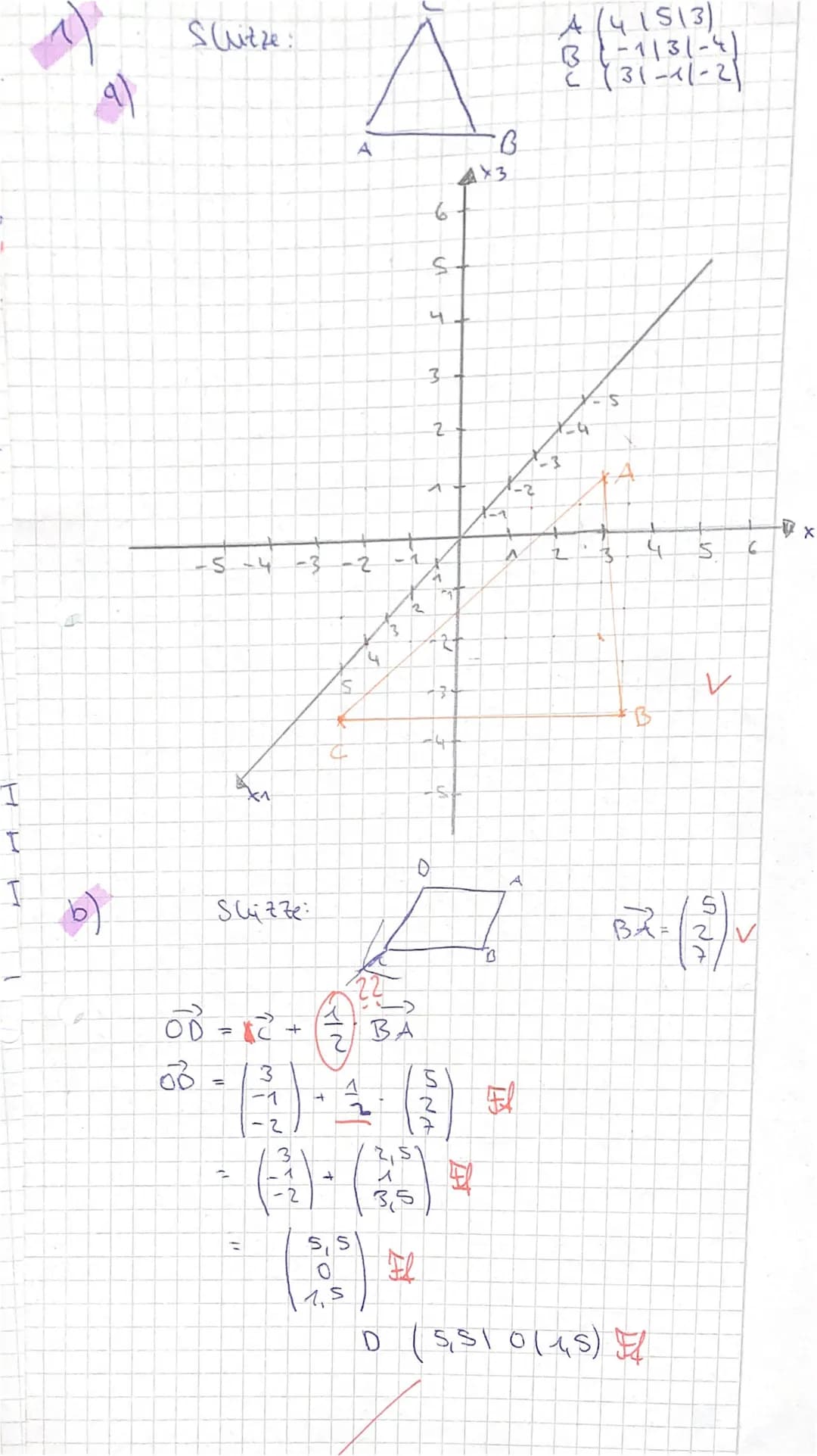 GK Mathematik
Achten Sie auf nachvollziehbare Rechenwege!
1. Gegeben ist das Dreieck ABC mit den Eckpunkten A(4 | 5 | 3), B(-1|3|-4) und C(3