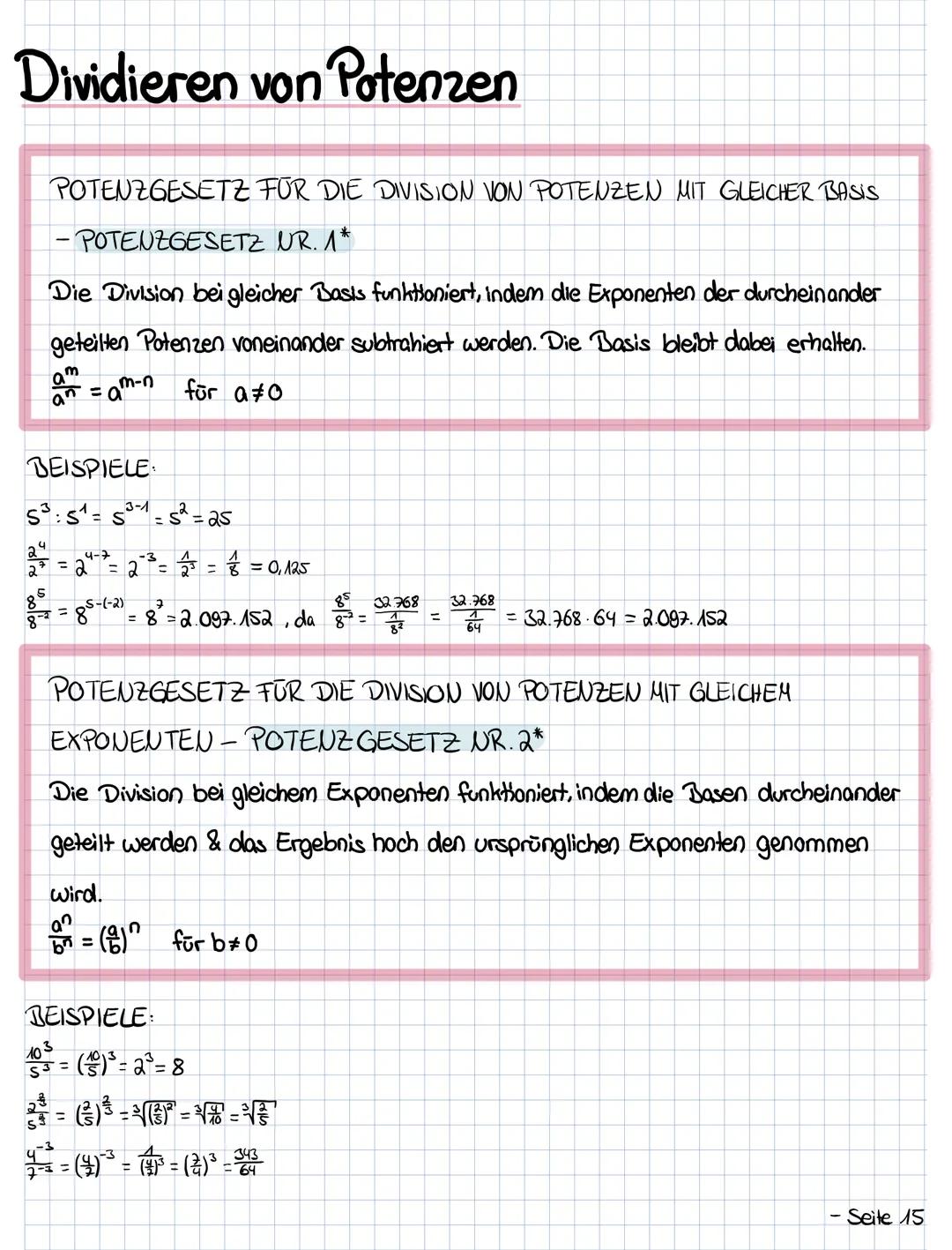 Multiplizieren von Potenzen mit gleicher Basis
POTENZGESETZ NR. 1.
Die erste Potenzregel wird verwendet, wenn zwei Potenzen miteinander mult