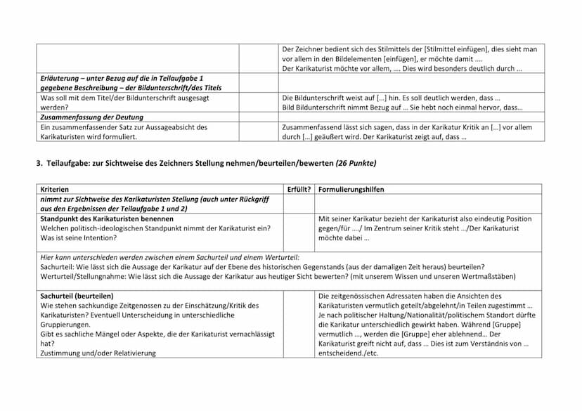 1. Teilaufgabe: sie analysieren, (26 Punkte)
Kriterien
Formale Aspekte
Wer ist der Zeichner und bzw. Auftraggeber? (ggf. soziale
Herkunft, g
