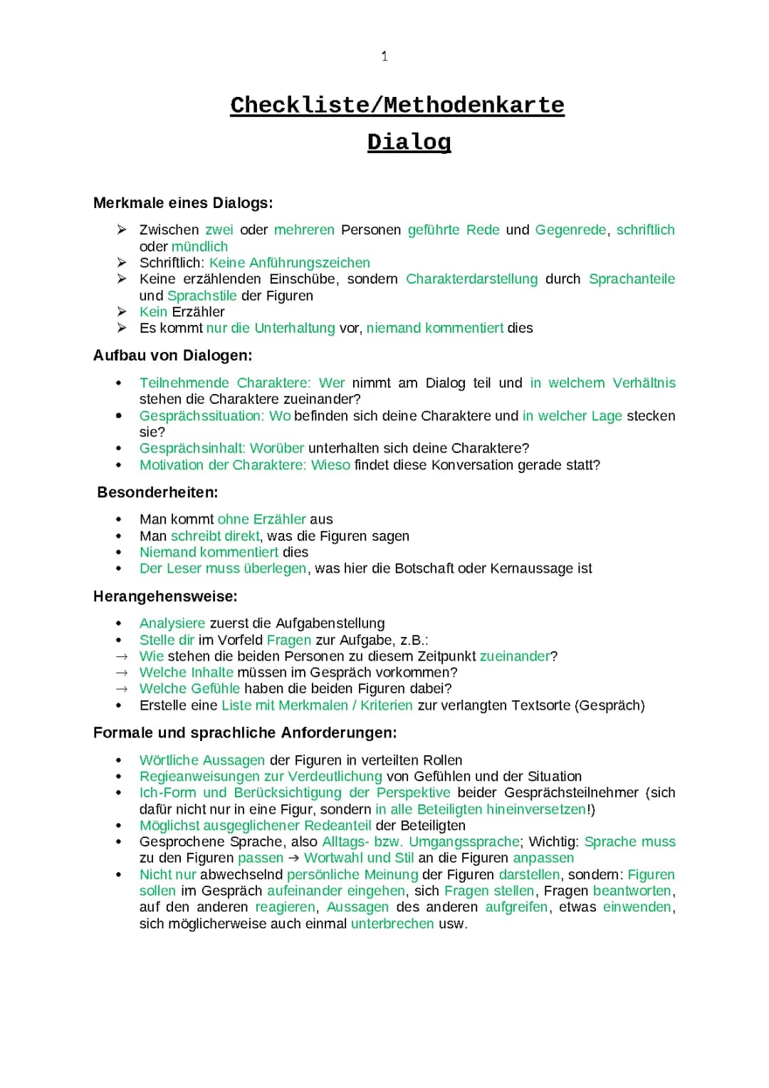 Checkliste für Methodenkarte: Leitfaden zur Dialoganalyse