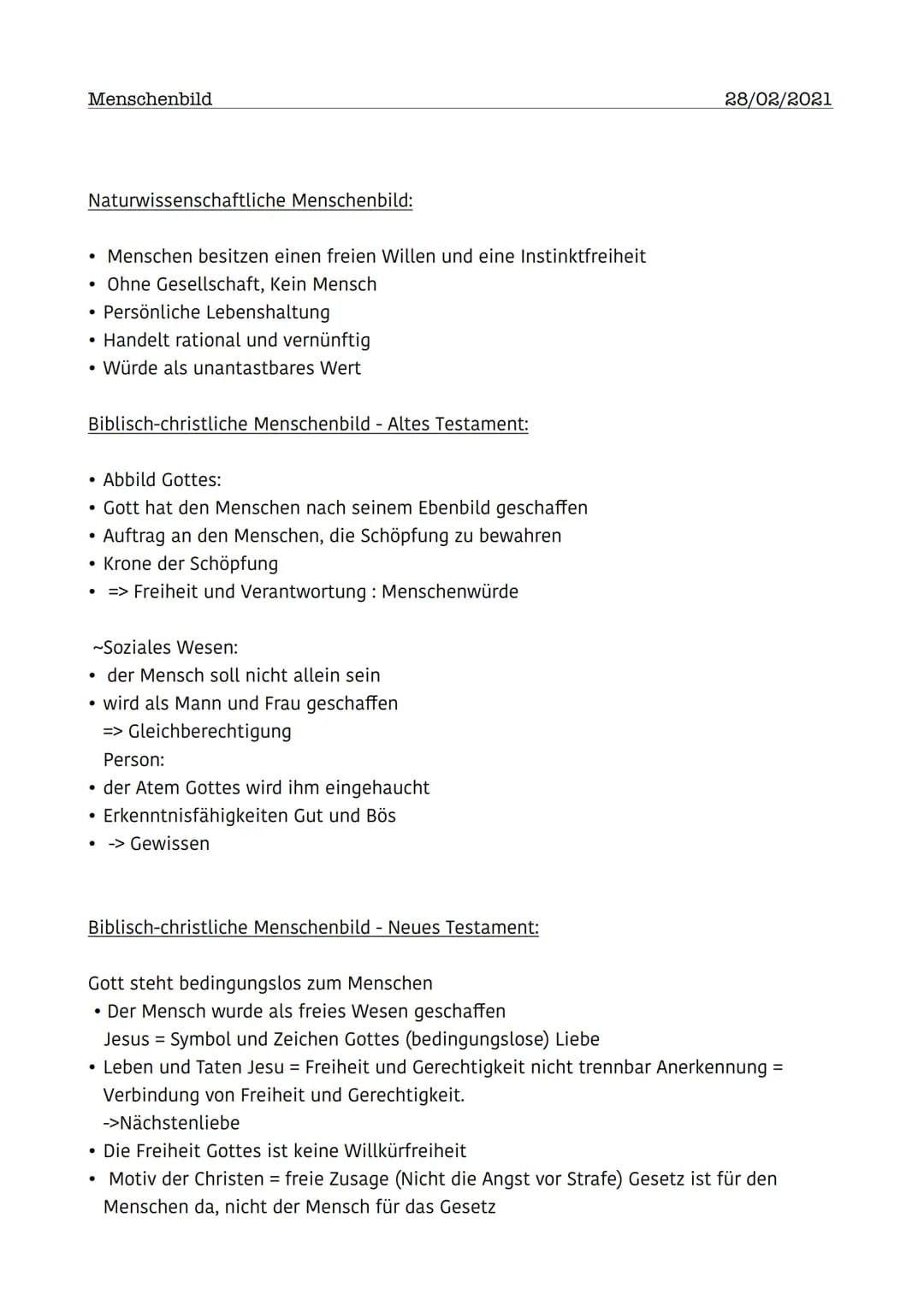 Menschenbild
Naturwissenschaftliche Menschenbild:
• Menschen besitzen einen freien Willen und eine Instinktfreiheit
Ohne Gesellschaft, Kein 