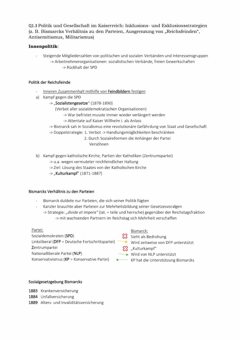 Q1.3 Das Kaiserreich zwischen Tradition und Moderne
(Verfassung, Obrigkeitsstaat, rapide Industrialisierung und moderne
Klassengesellschaft)