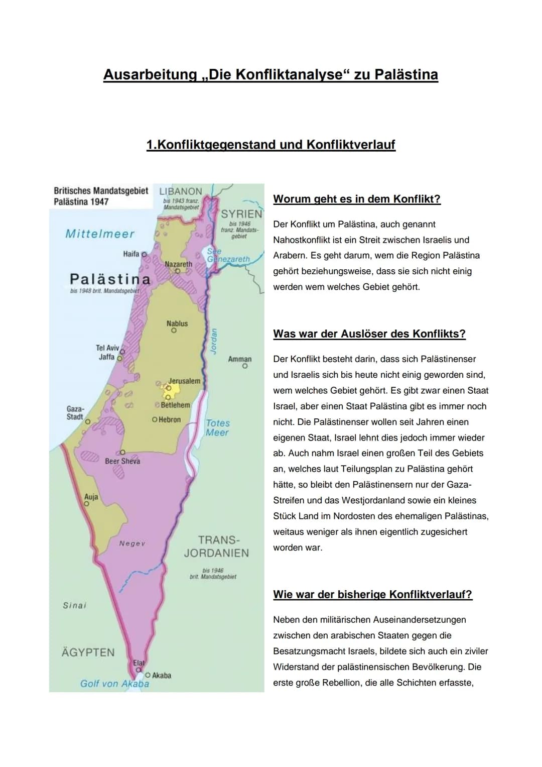 Britisches Mandatsgebiet LIBANON
Palästina 1947
Mittelmeer
Ausarbeitung „Die Konfliktanalyse“ zu Palästina
Gaza-
Stadt
Palästina
bis 1948 br